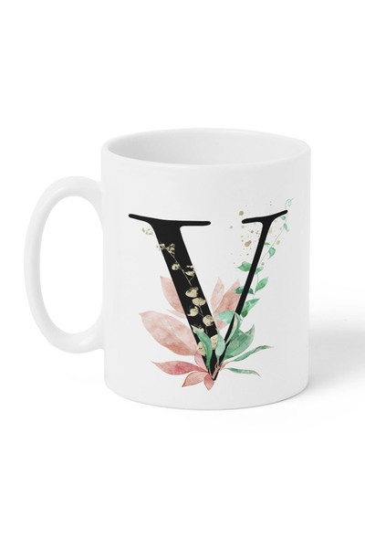 LOWHA 11 oz Ceramic Mug with Letter V Design on Both Sides