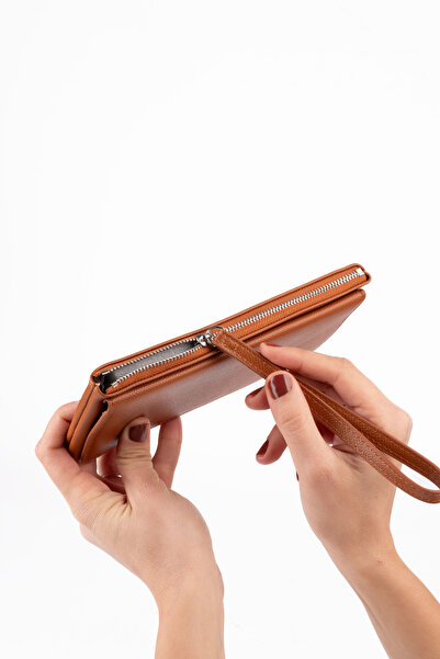 saraci leather craft Women's Vegan Faux Imported Leather Wristlet Wallet – Zippered & Card Holder Portfolio Stylish Long Wallet