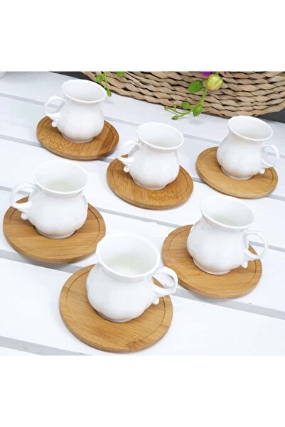 Lavin 6-Piece Porcelain Coffee Cup Set with Bamboo Plate