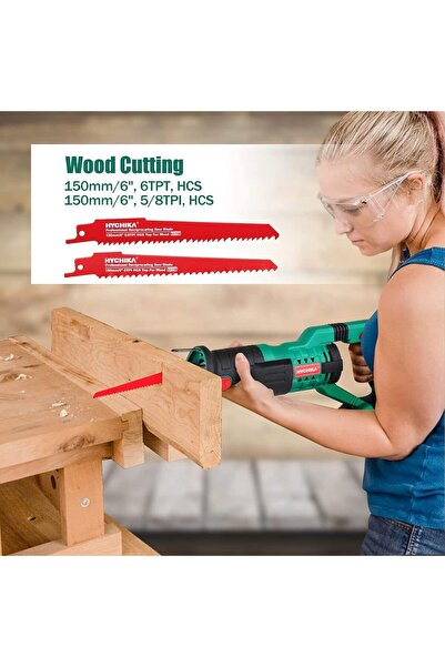 HYCHIKA 18V Cordless Brushless Reciprocating Saw, 0-2800SPM, 2x2000mAh Batteries, 2 Blades, Fast Cha