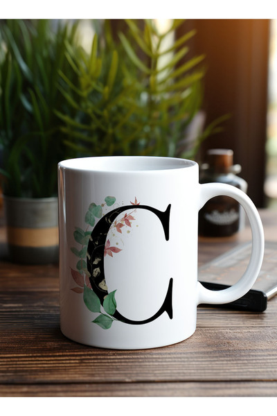 LOWHA 11 oz Ceramic Mug with Letter C Design on Both Sides