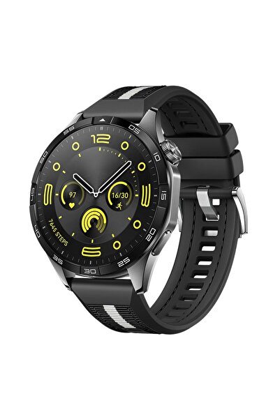 Sneezy Sportstripe Mesh Pattern Metal Buckle Silicone Smart Watch Band Compatible with Huawei Watch Gt4 46mm