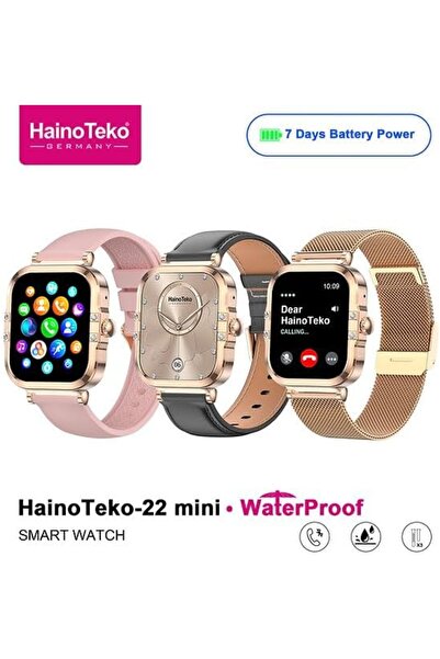 HAINOTEKO Waterproof Smartwatch Gold with 3 Straps (22 Mini)