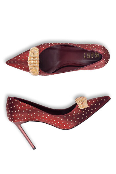 MARY Elegant Design Crocodile Textured High Thin Heel Women's Heeled Shoes with Metal Tip Accessories