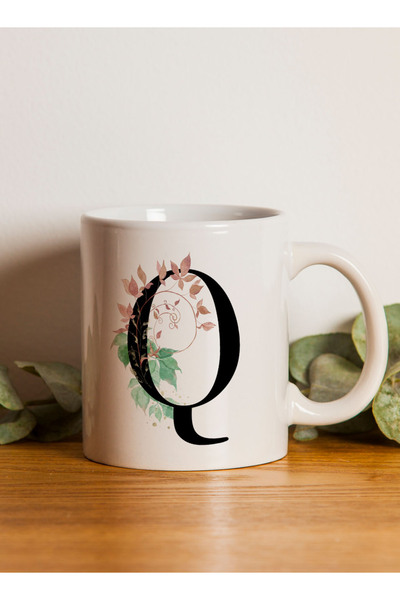 LOWHA 11 oz Ceramic Mug with Letter Q Design on Both Sides
