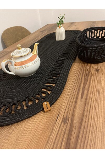 eftlyhome Runner Basket Set, Jute, Wicker, American Service, Cutlery Set, Plate Coaster, Presentation, Bread Basket