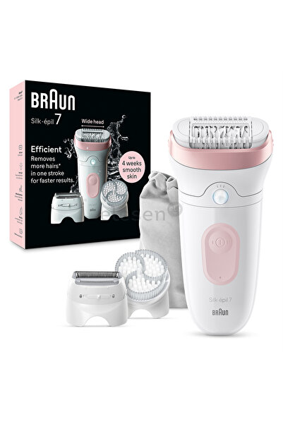 Braun Silk-épil 7 Women's Electric Epilator, Wet & Dry, Wide Head, White/Pink SE7-060