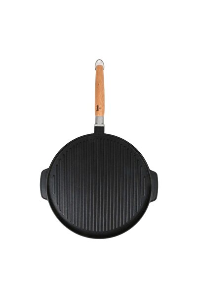 Chefline Induction Bottom Die Cast Aluminum Grill Pan, Round, 32 cm, Black, XGP-D