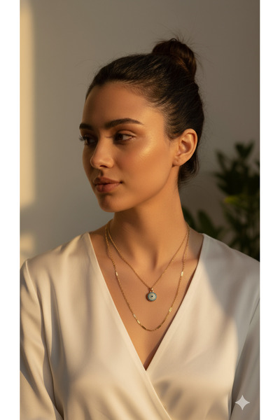 Maya NAZAR BONCUKLU ALTIN KAPLAMA ÇELİK KOLYE