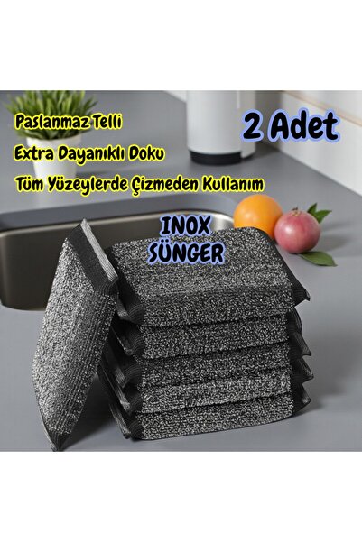 Technow Paslanmaz Çelik Sihirli Inox Yağ ve Kir Çözücü Tel Bulaşık Süngeri 2 ...