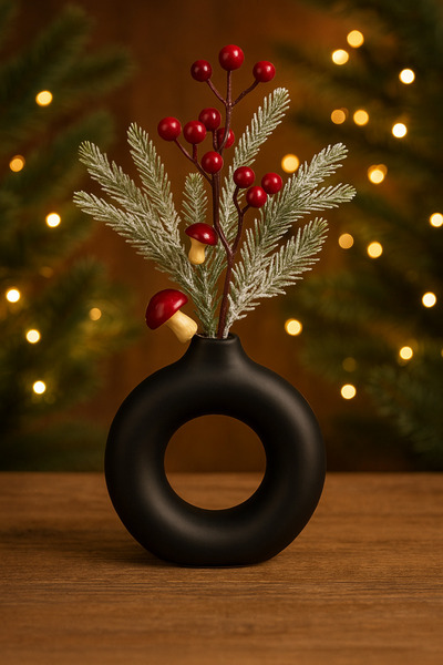 DailyHome Yılbaşı Kokina, Kırmızı Berry ve Mantar Dekorlu Dal Süs