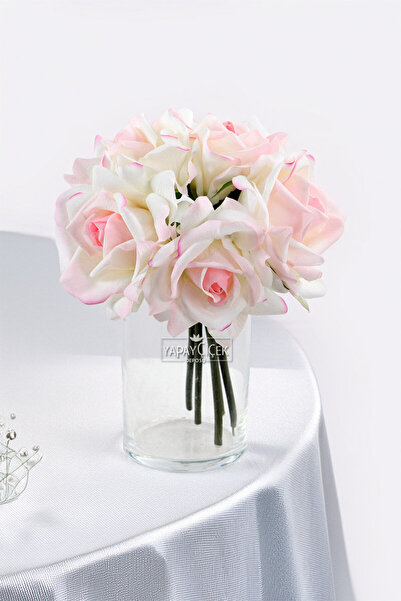 Yapay Çiçek Deposu Yapay Premium 5li Islak Gül Demeti Ebruli