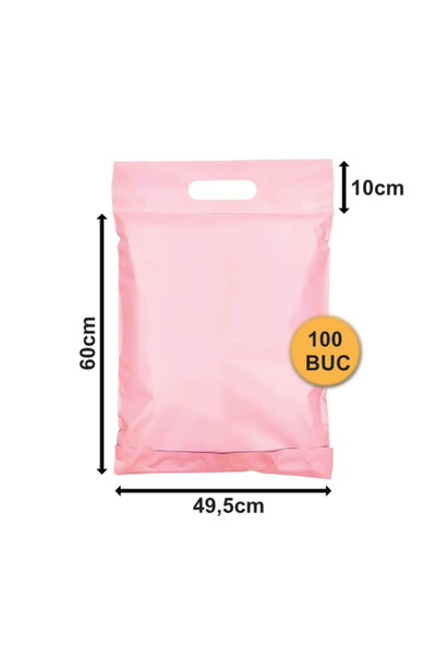 OEM Set de 100 plicuri roz PCMR07 Courier cu mâner, 495x600+100+50 mm