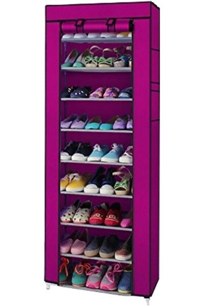 Generic 9-Tier Foldable Shoe Rack Storage Box for 27 Pairs (Rose)