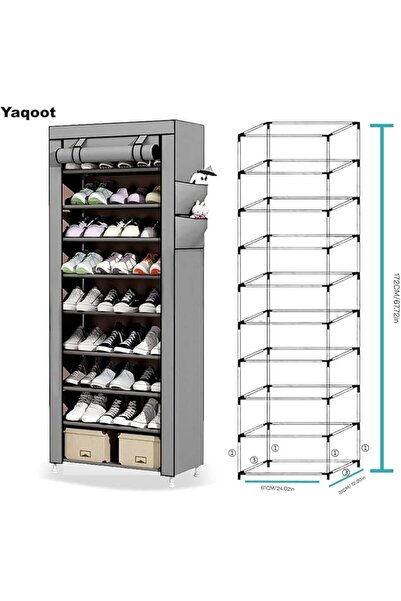 Generic 9 Tiers Shoe Rack Storage Box for 27 Pairs - Foldable with Dust-Proof Cover (Gray)