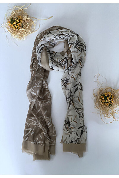GOX شال قطني بنمط أوراق الشجر بلونين