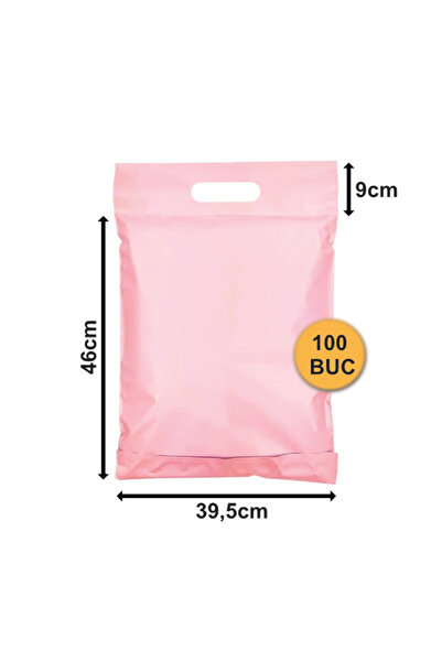 OEM Set de 100 plicuri roz PCMR06 pentru curier cu mâner, 395x460+90+50 mm