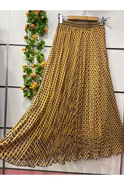 edu collection Patterned Chiffon Bohe Bell Skirt with Lining