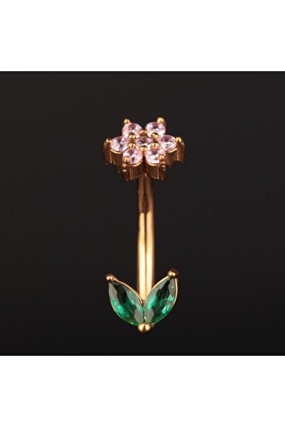 Rupen Kraft 316 L Cerrahi Çelik Göbek Piercingi Çiçek Detaylı Piercing Zirkon...