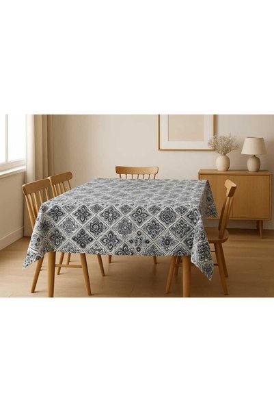 ÖZDAĞ HOME CONCEPT Duck Linen Fabric Ceramic Pattern Tablecloth – Stain Resistant, Durable, Stylish Design