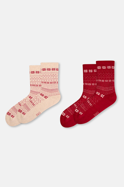 Dagi Women's 2-Piece Snow Patterned Towel Socks