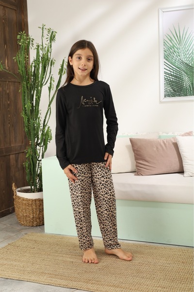 LİLA İÇ GİYİM Milan Long Sleeve Pajama Set Leopard