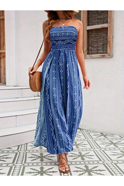 GENCULUS Women's collar gipe detailed front slit patterned supreme pant skirt jumpsuit