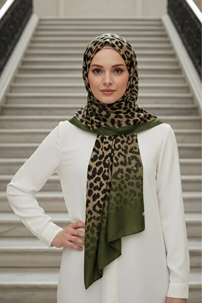 Noorella Scarf Sahra Leopar Desenli Haki - Kaymaz ve Yumuşak Dokulu Şal