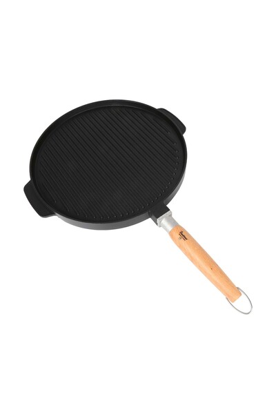 Chefline Induction Bottom Die Cast Aluminum Grill Pan, Round, 32 cm, Black, XGP-D