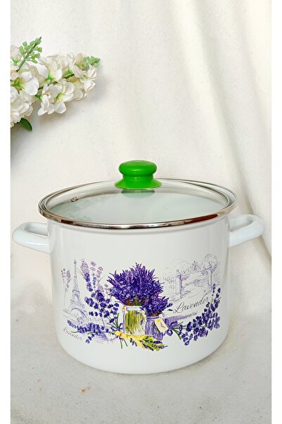 EBRULİEMAYE Lavender Enamel Stockpot Deep Pot Bakraç 6.5 Liters 24 cm Diameter Jam Paste Canning Pot