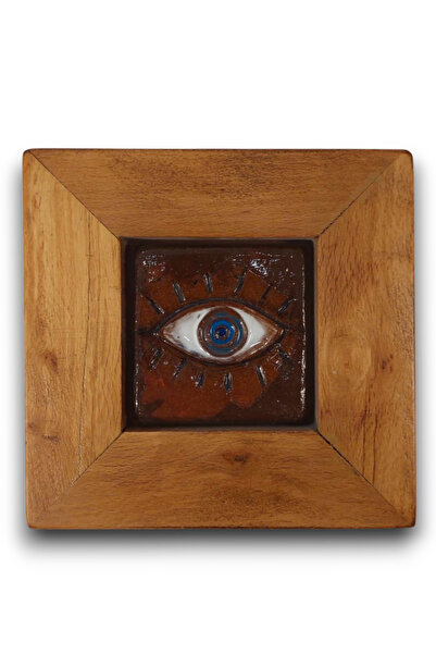toprakanaart Nazar Boncuğu Göz, Ahşap Çerçeveli Seramik Duvar Pano 14,5x14,5x...