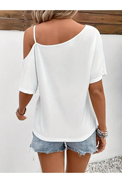 GENCULUS Women's One Shoulder Open Rope Strap Printed Viscose Blouse