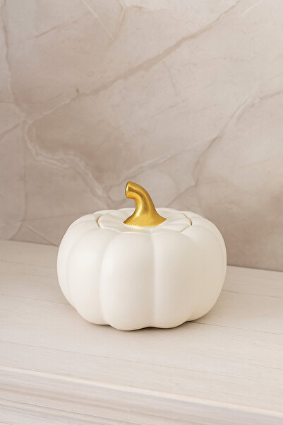 EVOONA CONCEPT Kapaklı Balkabağı Dekor Kutusu – Beyaz & Altın Kapak – Ev Deko...