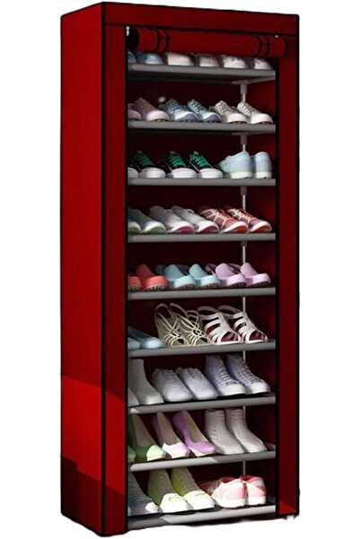 Generic 10-Tier Foldable Shoe Rack with Zippered Cover - Stores up to 25 Pairs (Red)