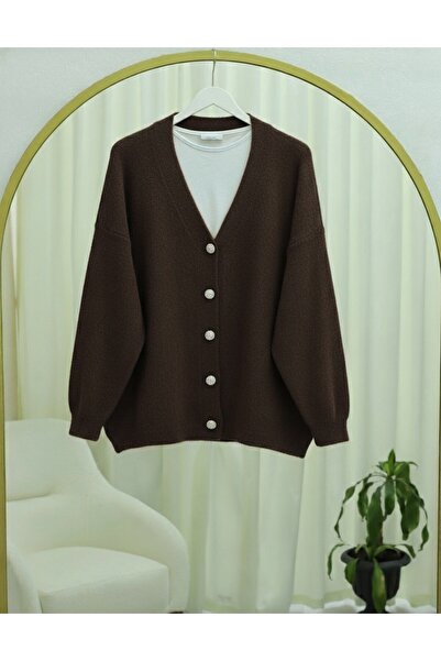 Modamorfo Buttoned Front Bearded Casual Knit Cardigan - Brown