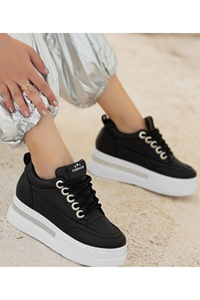 FRESCO SCARFS Lulu Black Leather White Sole Lace-Up Sneakers 261578
