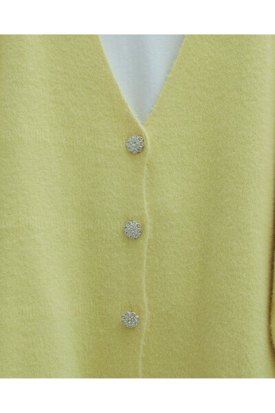 Modamorfo Buttoned Front Bearded Loose Knit Cardigan - Yellow