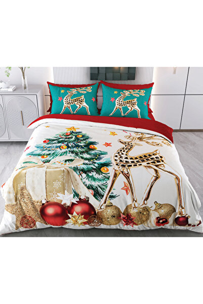 Evimemoda Christmas Themed Deer Pattern 3D 3D Double Duvet Cover Set