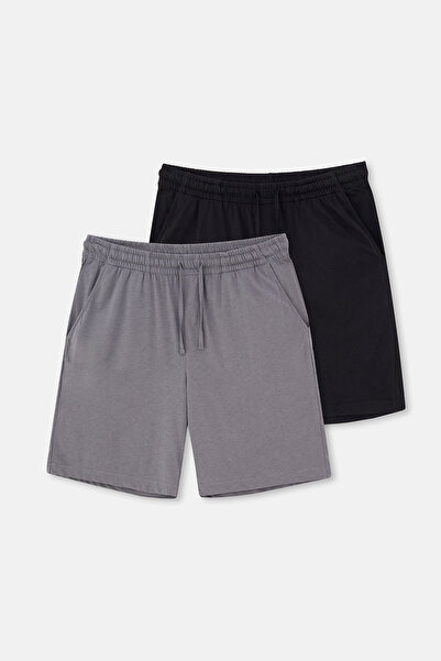 Dagi Anthracite-Black Cotton Modal Double Knitted Shorts
