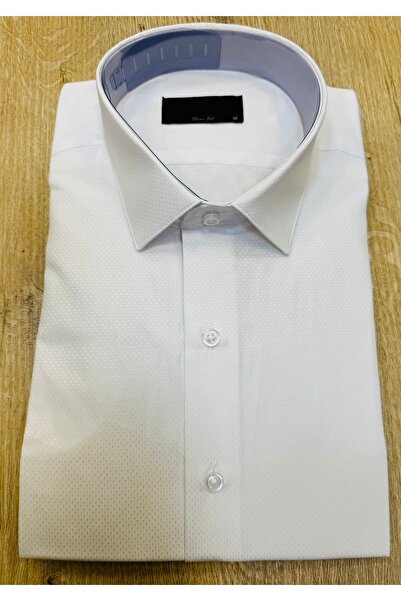 SAVARA Men's White Cotton Self-Patterned Slim-Fit Shirt, Easy to Iron, Wrinkle-Resistant Fabric