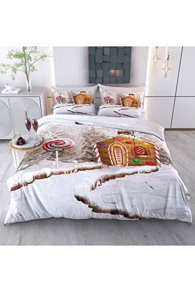 Evimemoda طقم غطاء لحاف مزدوج ثلاثي الأبعاد بتصميم ثلجي لعيد الميلاد