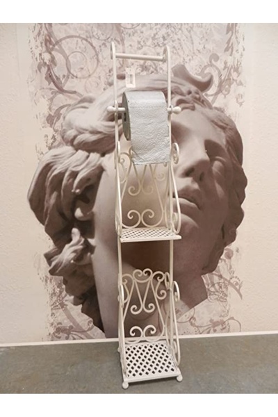 Clayre & Eef Λευκή θήκη χαρτιού υγείας από σφυρήλατο σίδερο Elegance 17 x 17 x 97 εκ.