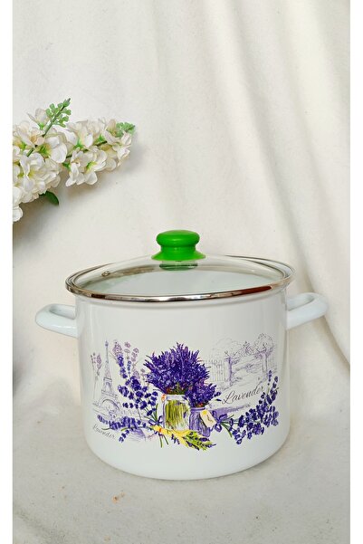 EBRULİEMAYE Lavender Enamel Stockpot Deep Pot Bakraç 6.5 Liters 24 cm Diameter Jam Paste Canning Pot