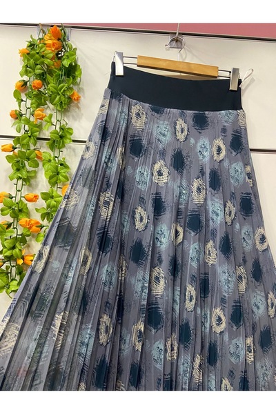 edu collection Patterned Chiffon Bohe Bell Skirt with Lining