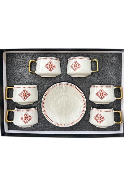 balsa group Balsa 12 parça 6 kişilik desenli kahve fincanı 1002 kırmızı