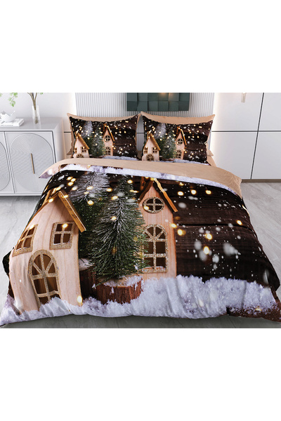 Evimemoda New Year Themed Snow Themed 3D 3-Dimensional Double Duvet Cover Set