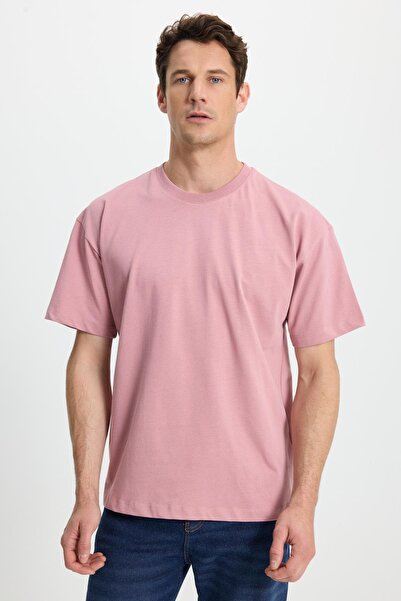 Tudors Men's Boxy Fit Loose Fit 100% Cotton Crew Neck Lilac T-Shirt
