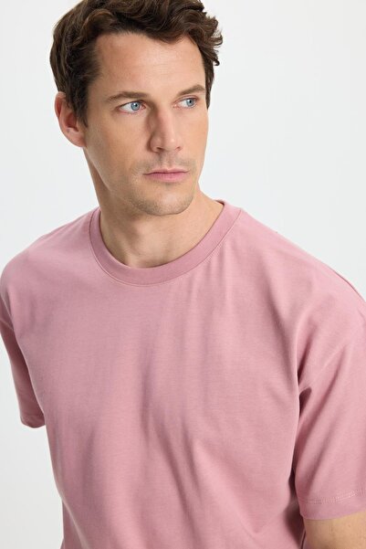 Tudors Men's Boxy Fit Loose Fit 100% Cotton Crew Neck Lilac T-Shirt