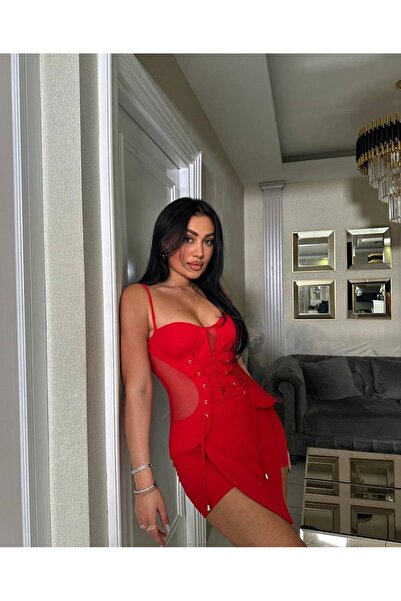 euro click Rochie mini din lycra cu detalii din plasă pe laterale și șireturi