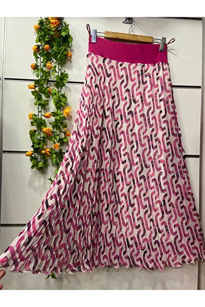 edu collection Patterned Chiffon Bohe Bell Skirt with Lining